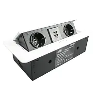 Блок розеток выдвижной 2 розетки (Schuko), 2xUSB, max 2700W, 250V, с проводом 2,0 метра, белый — купить оптом и в розницу в интернет магазине GTV-Meridian.